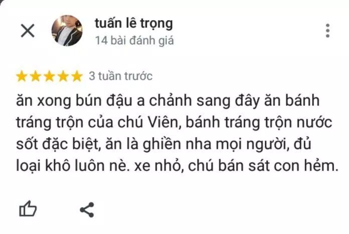 Đánh giá của khách về quán bánh tráng trộn Chú Viên (ảnh: BlogAnChoi)