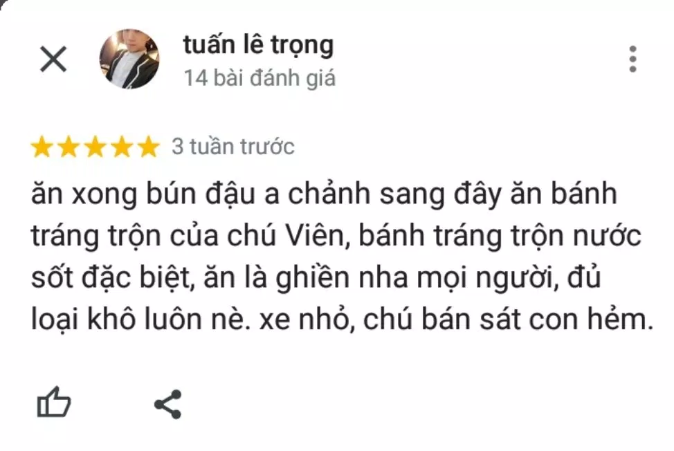 Đánh giá của khách về quán bánh tráng trộn Chú Viên (ảnh: BlogAnChoi)