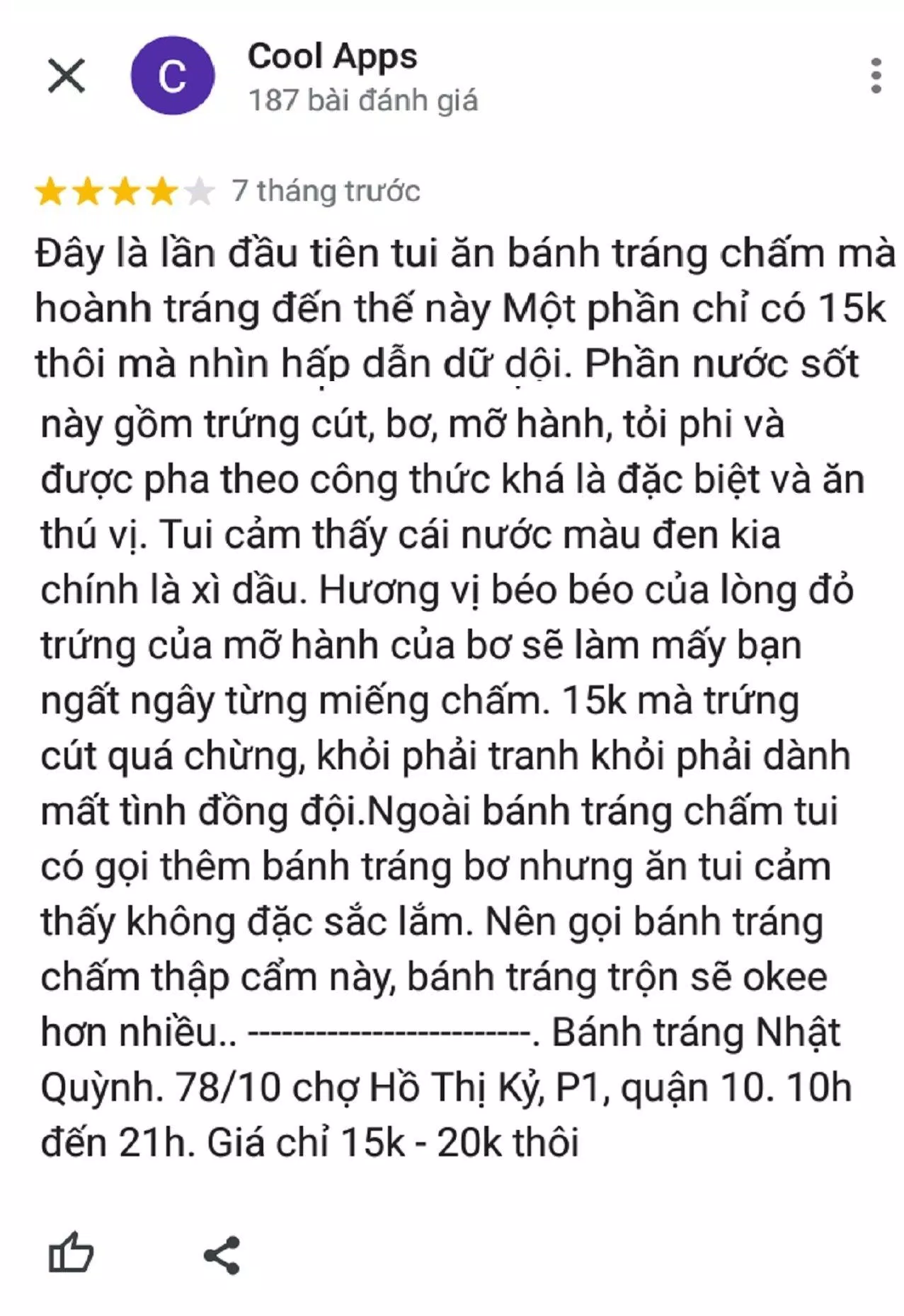 Đánh giá của khách hàng về quán (ảnh: BlogAnChoi)