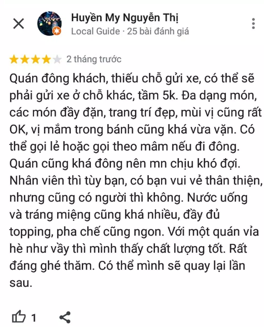 Đánh giá của khách về quán (ảnh: BlogAnChoi)