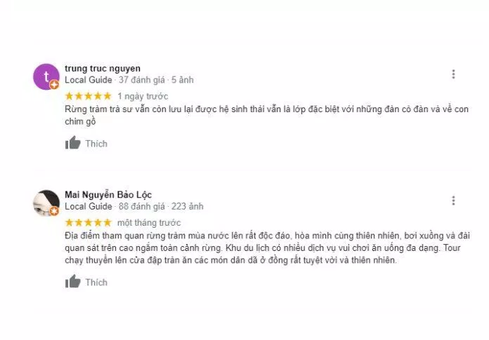 Đánh giá của du khách về Rừng tràm Trà Sư (Nguồn: Internet)