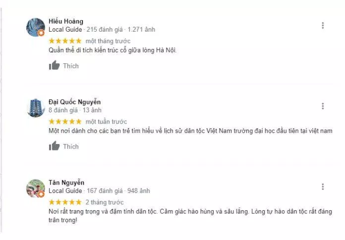 Du khách đánh giá về Văn Miếu Quốc Tử Giám (Nguồn: Internet)