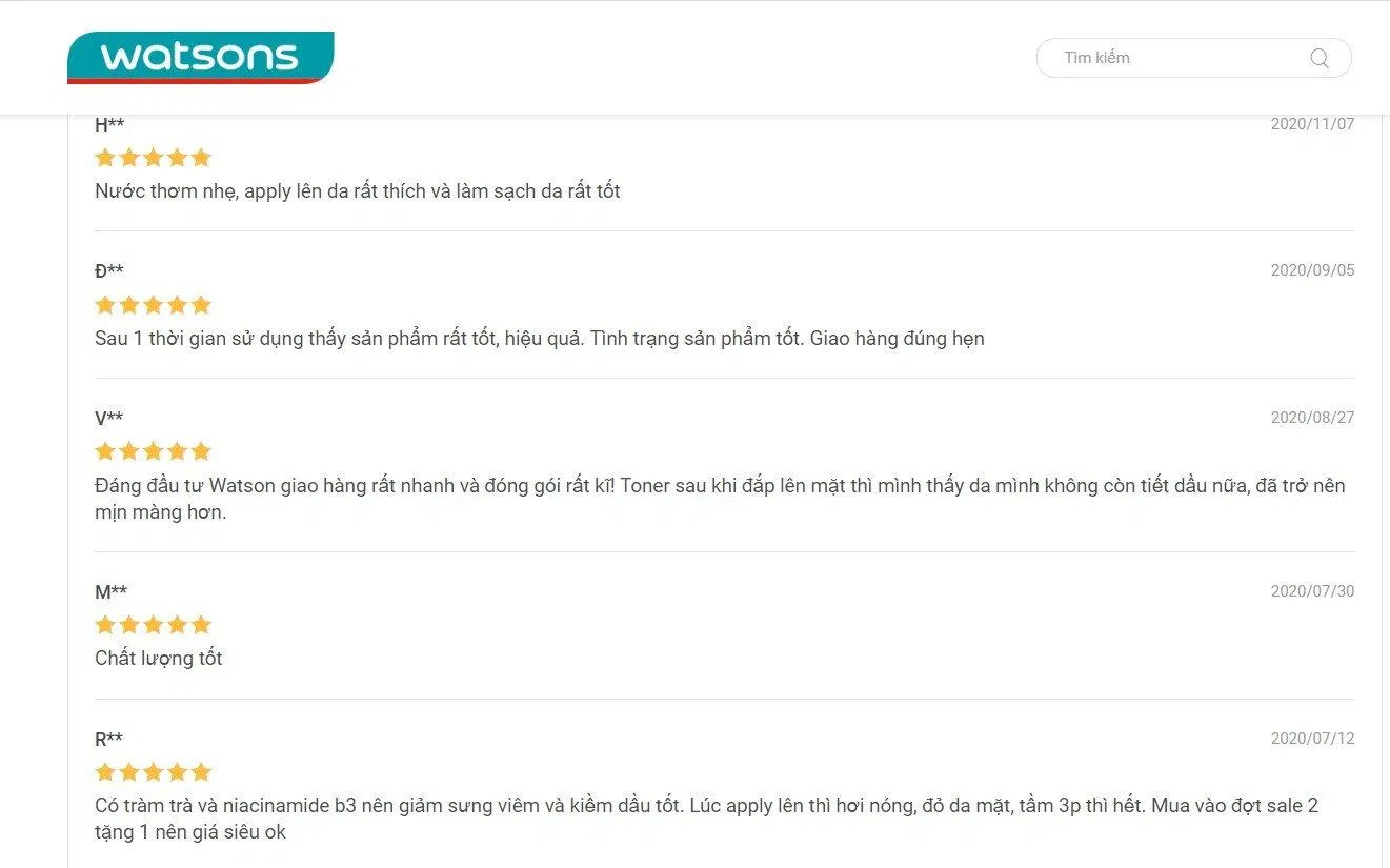 Đánh giá của người dùng trên Watsons (Nguồn: BlogAnChoi) Đánh giá của người dùng trên Watsons (Nguồn: BlogAnChoi)