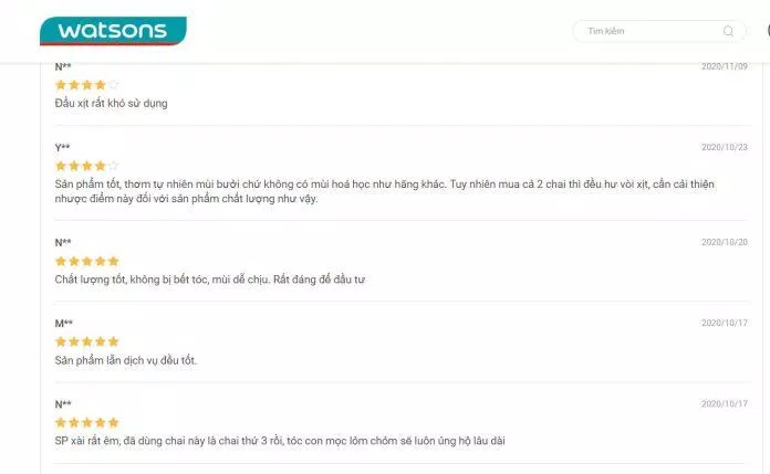 Đánh giá của người dùng trên Watsons (Nguồn: BlogAnChoi) Đánh giá của người dùng trên Watsons (Nguồn: BlogAnChoi)