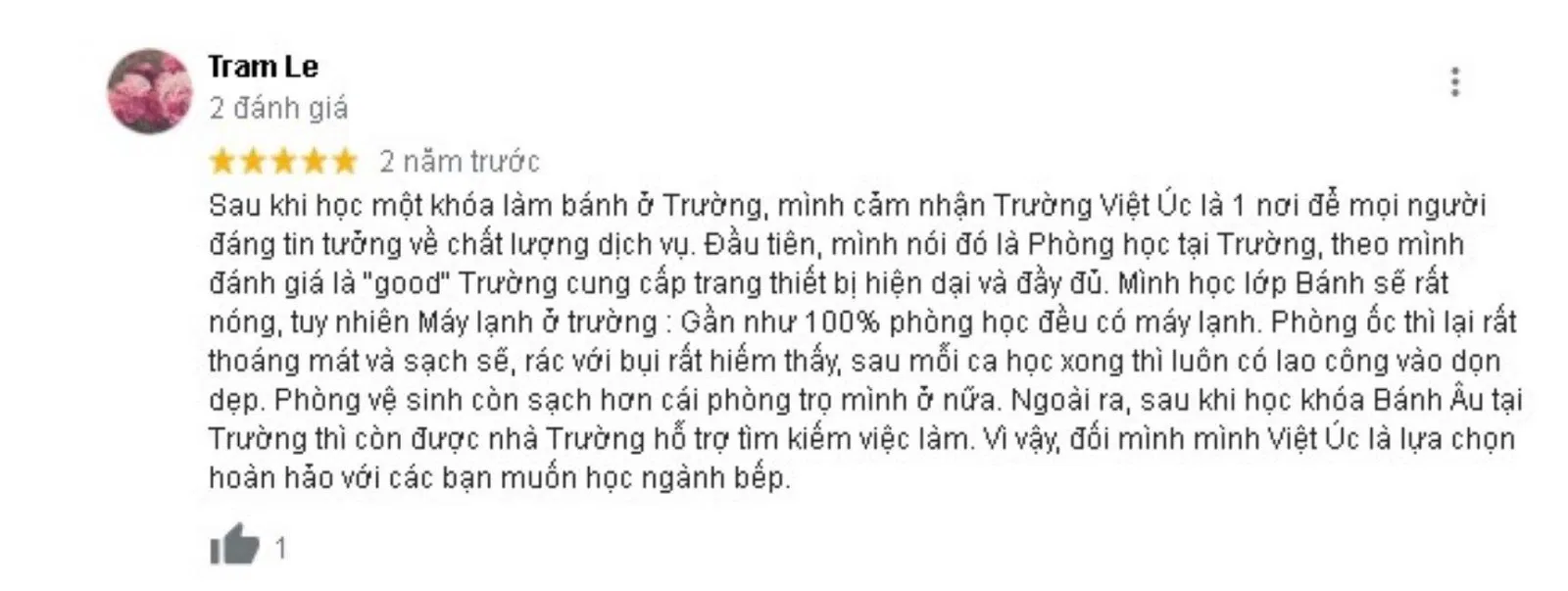 Đánh giá của khách hàng về Trường dạy nghề Việt - Úc. (Nguồn: BlogAnChoi)