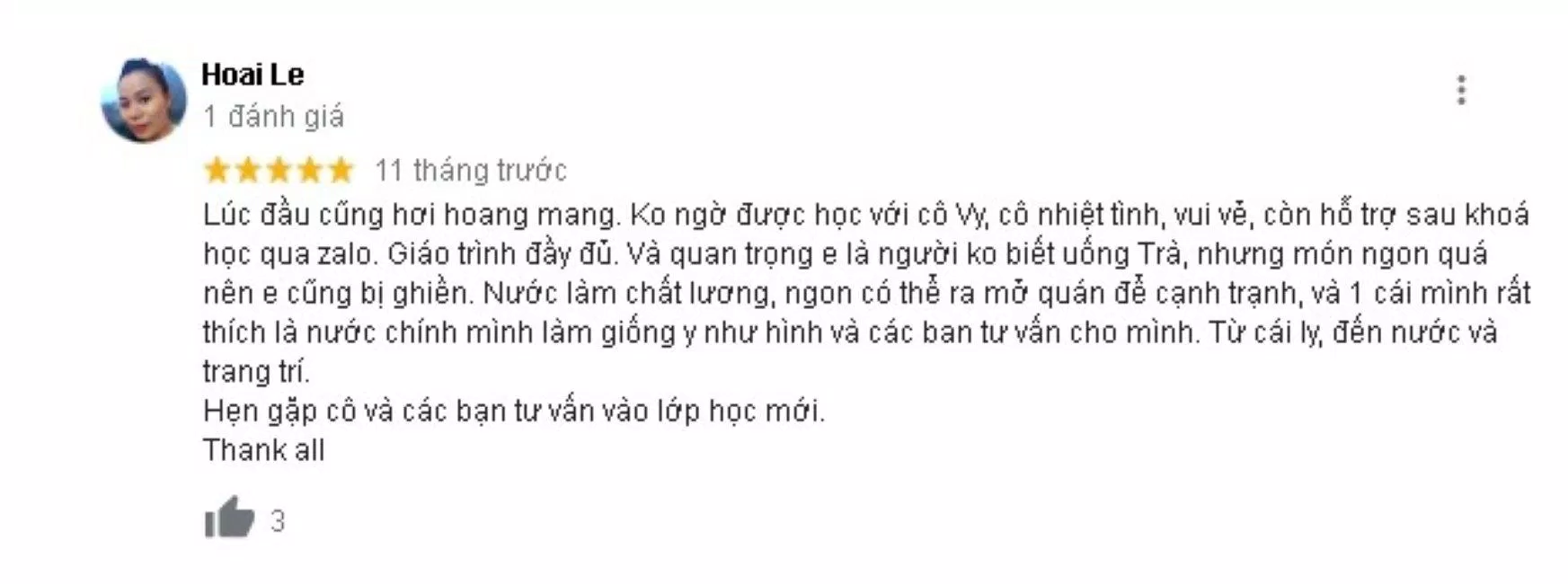 Đánh giá của khách hàng về Trung tâm dạy pha chế Passion Link. (Nguồn: BlogAnChoi)