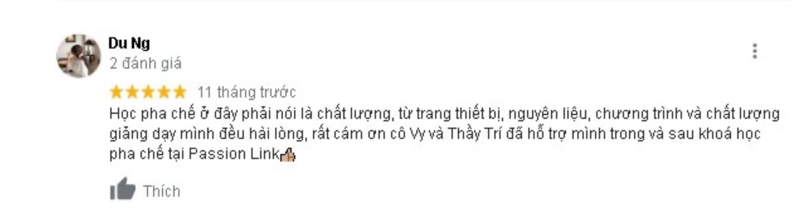 Đánh giá của khách hàng về Trung tâm dạy pha chế Passion Link. (Nguồn: BlogAnChoi)