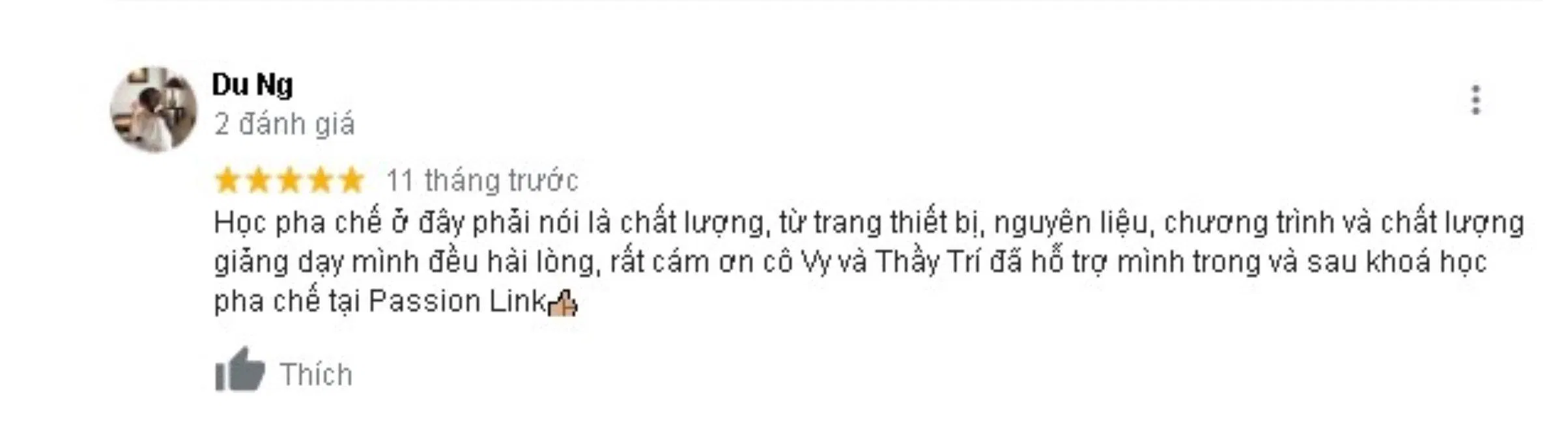 Đánh giá của khách hàng về Trung tâm dạy pha chế Passion Link. (Nguồn: BlogAnChoi)