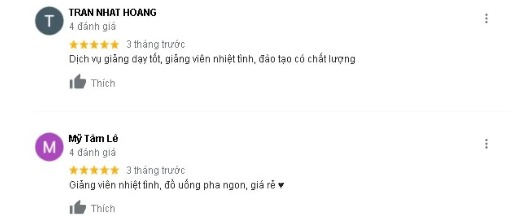 Đánh giá của khách hàng về Học viện đào tạo pha chế NAMAS. (Nguồn: BlogAnChoi)