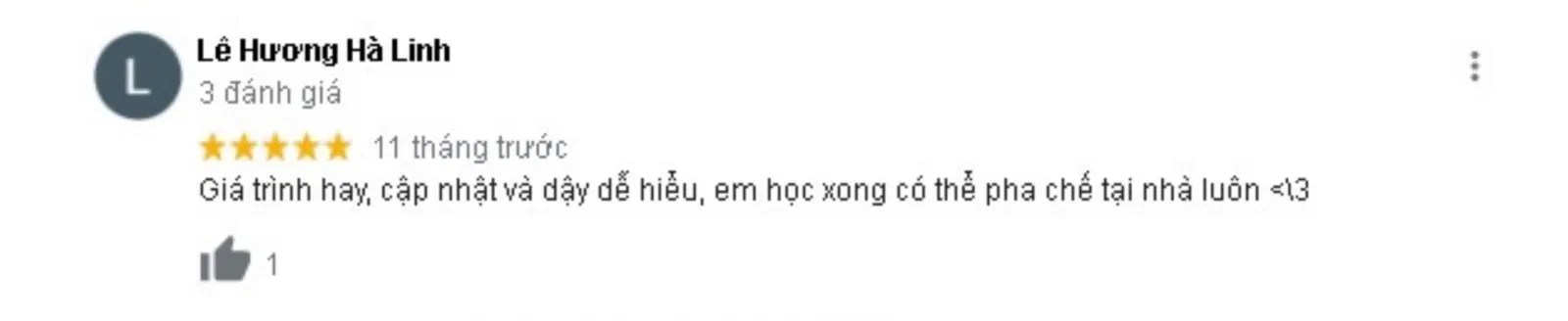 Đánh giá của khách hàng về Học viện đào tạo pha chế NAMAS. (Nguồn: BlogAnChoi)