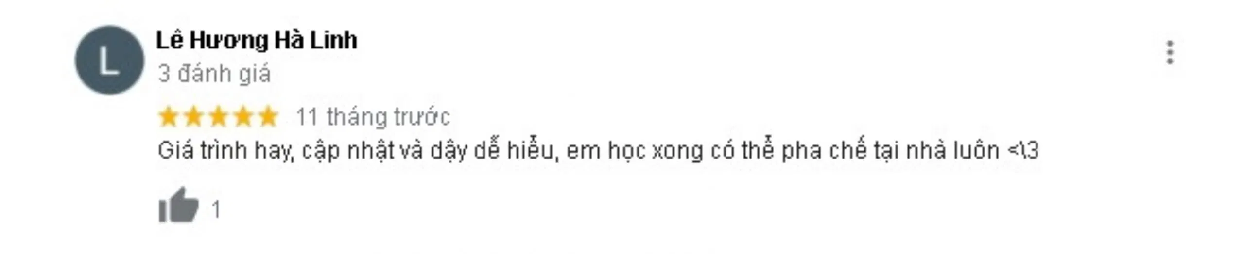 Đánh giá của khách hàng về Học viện đào tạo pha chế NAMAS. (Nguồn: BlogAnChoi)