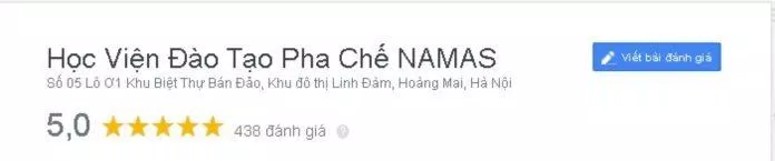 Đánh giá của khách hàng về Học viện đào tạo pha chế Namas. (Nguồn: BlogAnChoi)