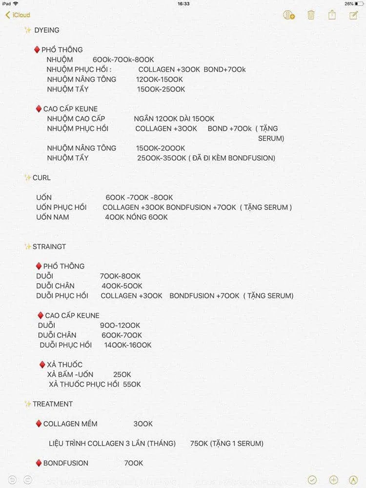 Bảng giá dịch vụ tại Gác Mini Hair Spa. (Nguồn: Gác Mini) Bảng giá dịch vụ tại Gác Mini Hair Spa. (Nguồn: Gác Mini)