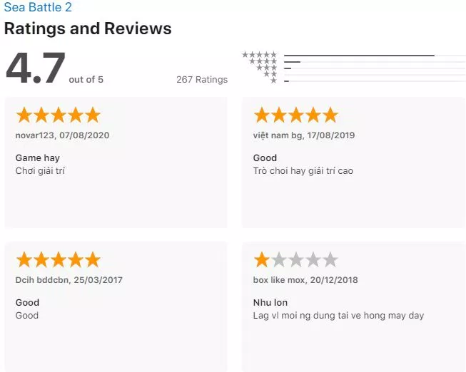 Đánh giá game Sea Battle trên App Store. Nguồn: TinhVe