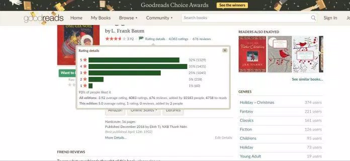 Đánh giá trên Goodreads của Cuộc đời và những chuyến phiêu lưu của ông già Noel (Nguồn: TinhVe)