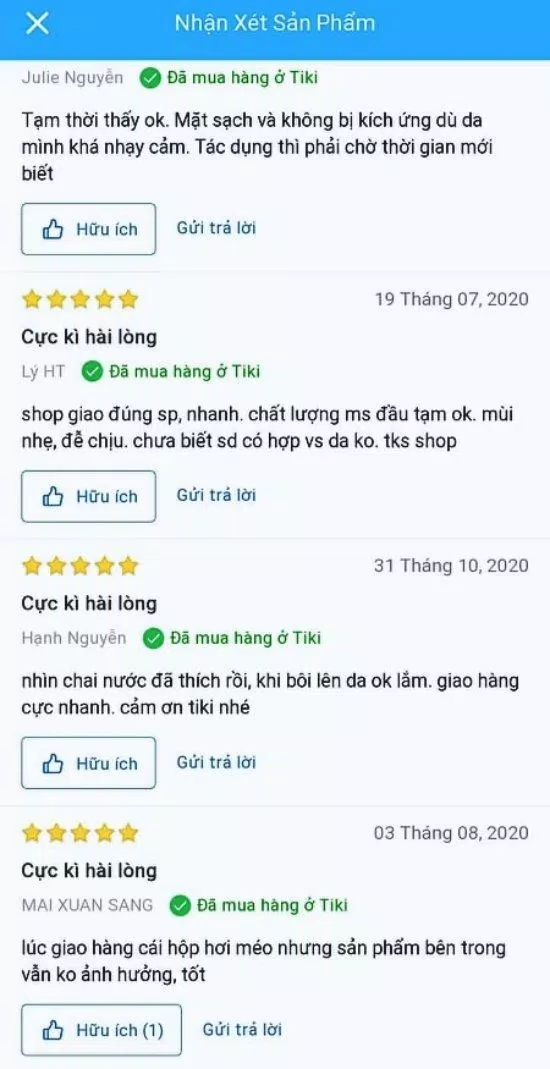 Một vài phản hồi trên Tiki (ảnh: internet)