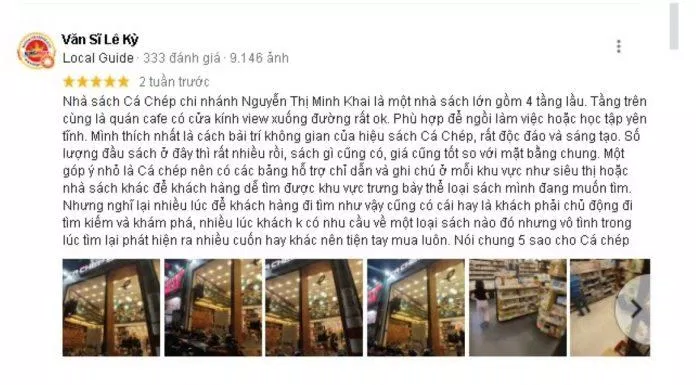 Đánh giá của khách hàng về Nhà sách Cá Chép. (Nguồn: BlogAnChoi)