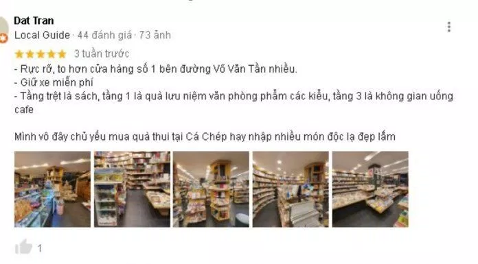 Đánh giá của khách hàng về Nhà sách Cá Chép. (Nguồn: BlogAnChoi)
