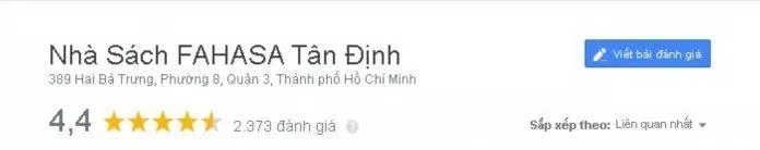 Đánh giá của khách hàng về Nhà sách Fahasha Tân Định. (Nguồn:  TinhVe)