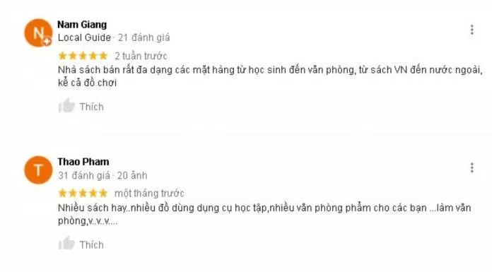 Đánh giá của khách hàng về Nhà sách Fahasha Tân Định. (Nguồn: BlogAnChoi)