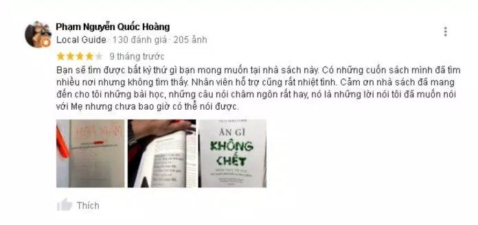 Đánh giá của khách hàng về Nhà sách Nguyễn Huệ (Nguồn: TinhVe)