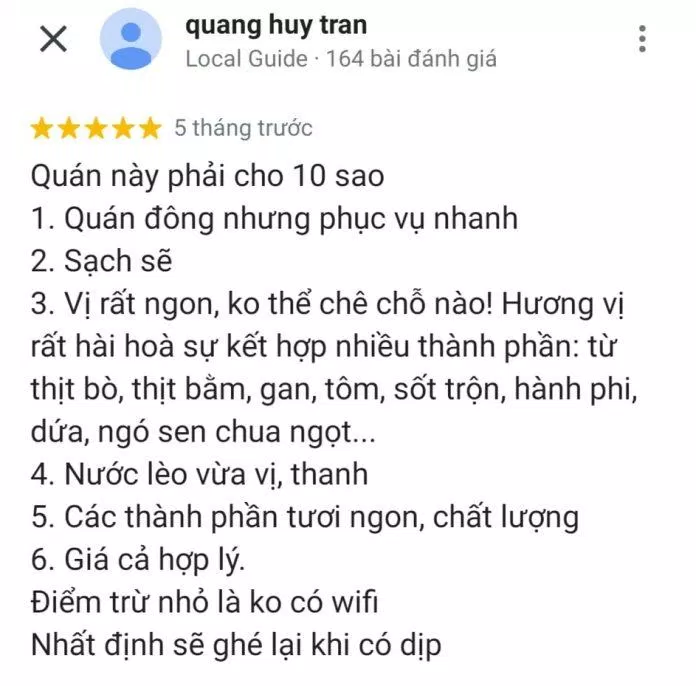 Đánh giá của khách hàng trên Google Maps (nguồn: TinhVe)