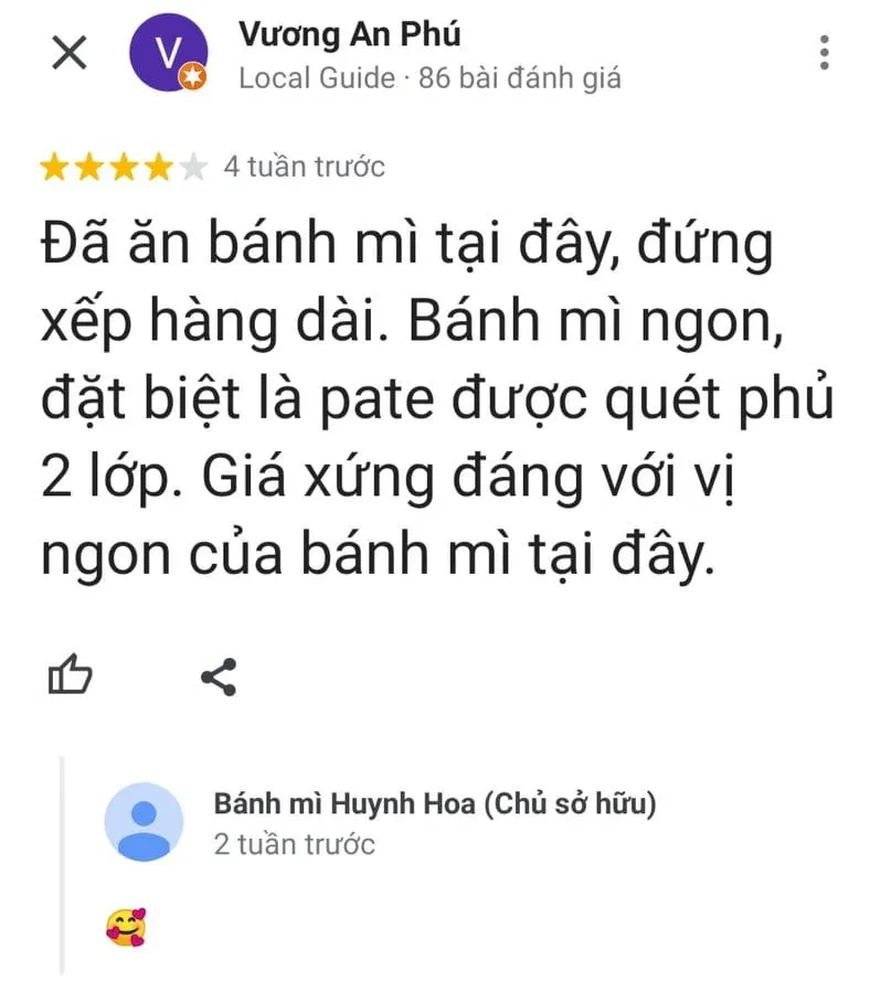 Đánh giá của khách hàng trên Google Maps (nguồn: BlogAnChoi)