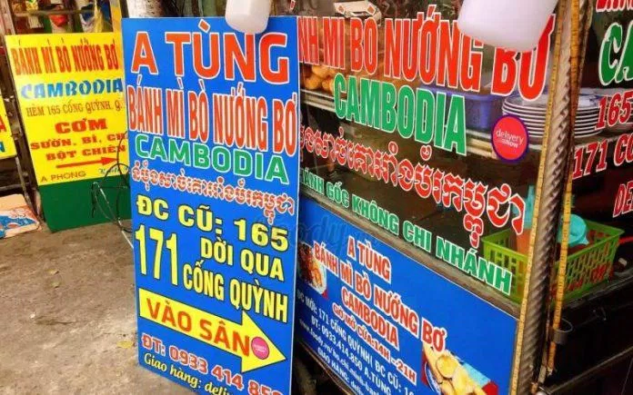Chiếc xe bán bánh mì bò nướng bơ Cambodi của anh Tùng (nguồn: Internet)