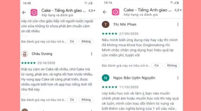 Phán ánh của người dùng về những điểm hạn chế của app Cake (Nguồn: Internet)