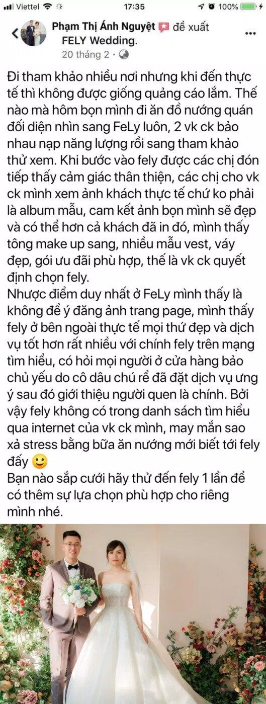 Review đánh giá của khách hàng về Fely Wedding.