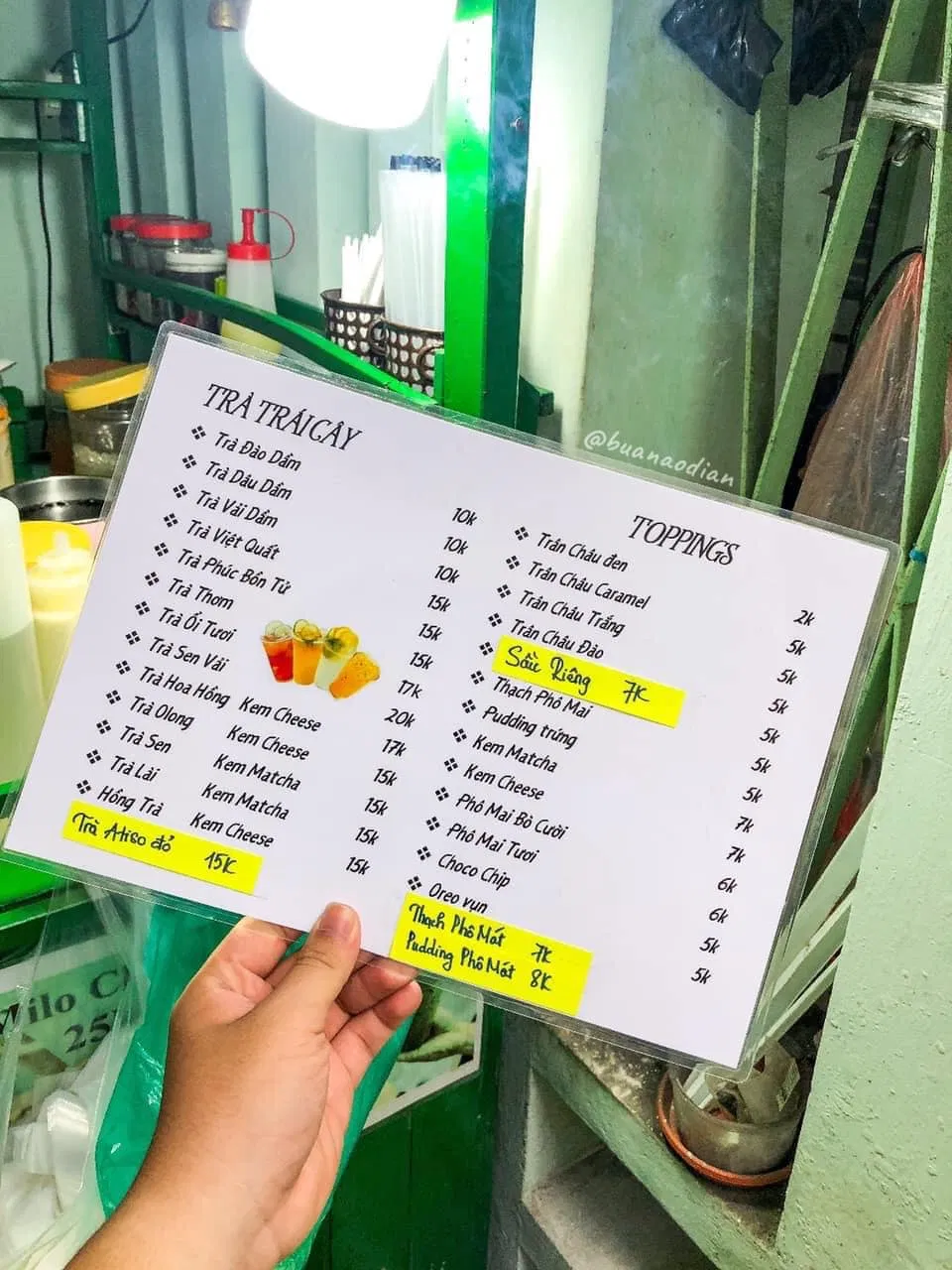 Giá topping ở quán cũng khá rẻ (Ảnh: Internet).