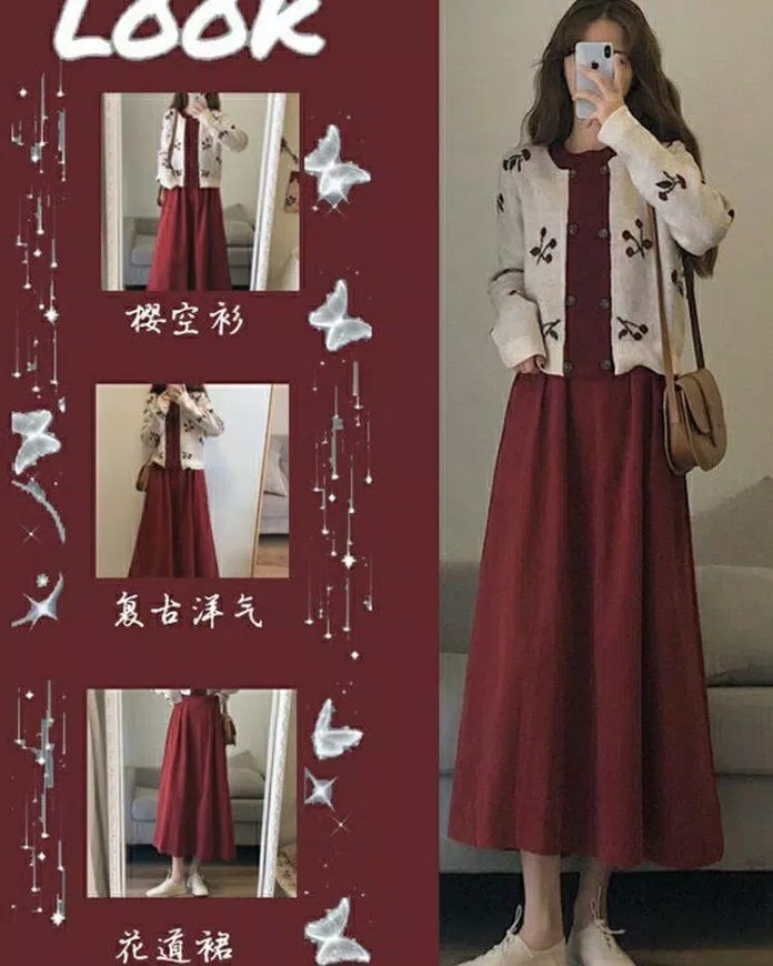 Áo Cardigan mix cùng váy dáng dài điệu đà (Nguồn: Internet)