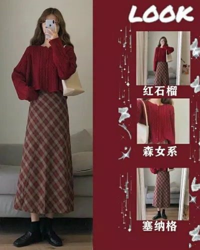 Áo len mix cùng chân váy suông dài nữ tính (Nguồn: Internet)
