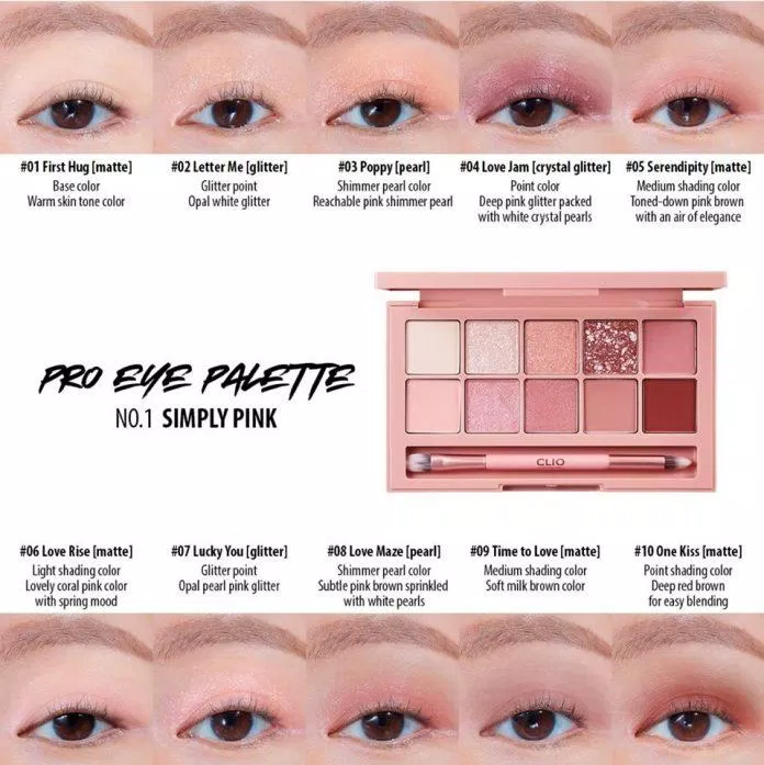 Swatch các màu bảng phấn mắt CLIO Pro Eye Palette - Màu Simply pink. (nguồn: internet)
