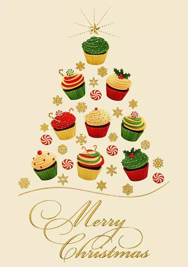 Thiệp Giáng Sinh hình cây thông kết bằng bánh cupcake, mong bạn có mùa lễ hội ngọt ngào. (Ảnh: Internet)