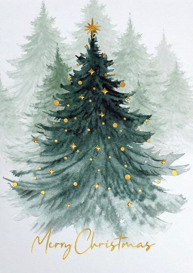 Thiệp Giáng Sinh hình cây thông đẹp tinh tế. (Ảnh: Internet)