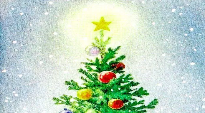 Thiệp Giáng Sinh hình cây thông Noel rực rỡ mang đến ánh sáng của hy vọng và may mắn. (Ảnh: Internet)