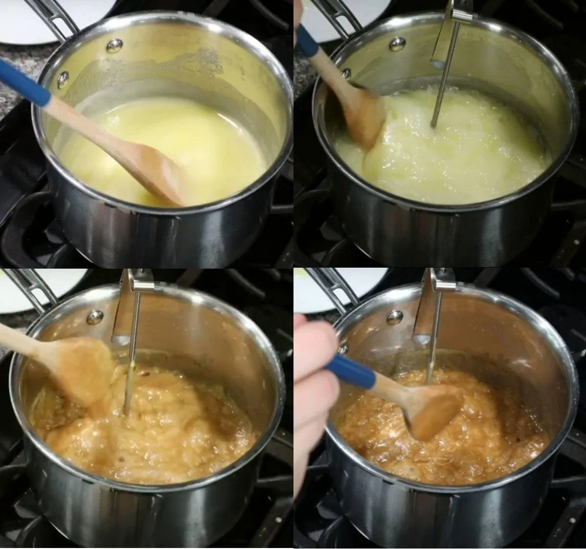 Nước đường sẽ dần đổi màu như thế này trong quá trình đun (Ảnh: Sugar Spun Run). Nước đường sẽ dần đổi màu như thế này trong quá trình đun (Ảnh: Sugar Spun Run).