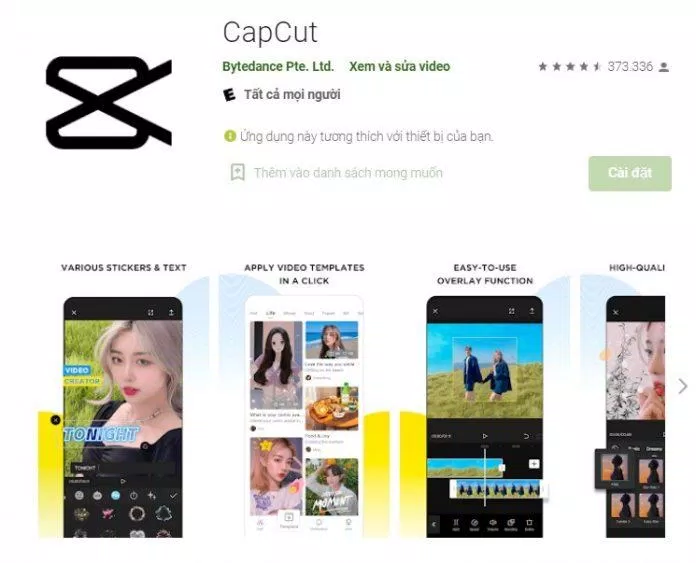 Ứng dụng chỉnh sửa video CapCut trên Google Play. Nguồn: Internet