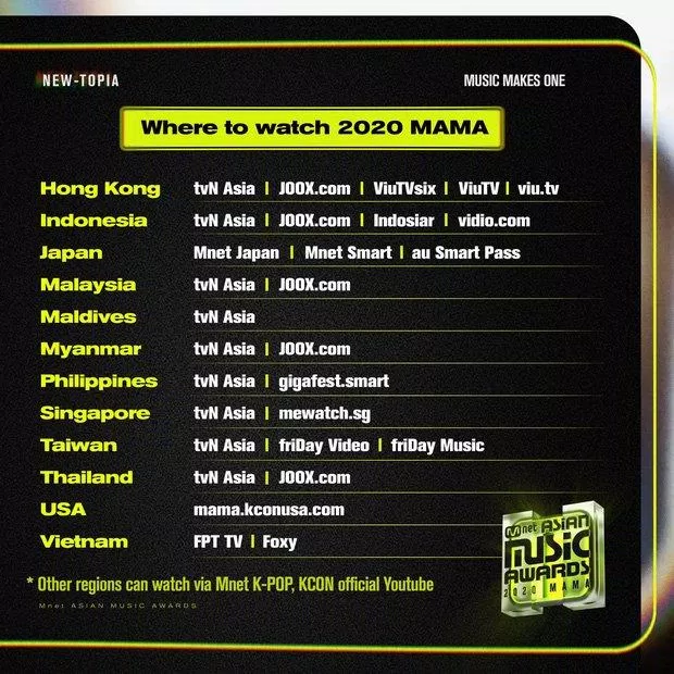 Xem MAMA 2020 ở đâu? (Nguồn: Internet)