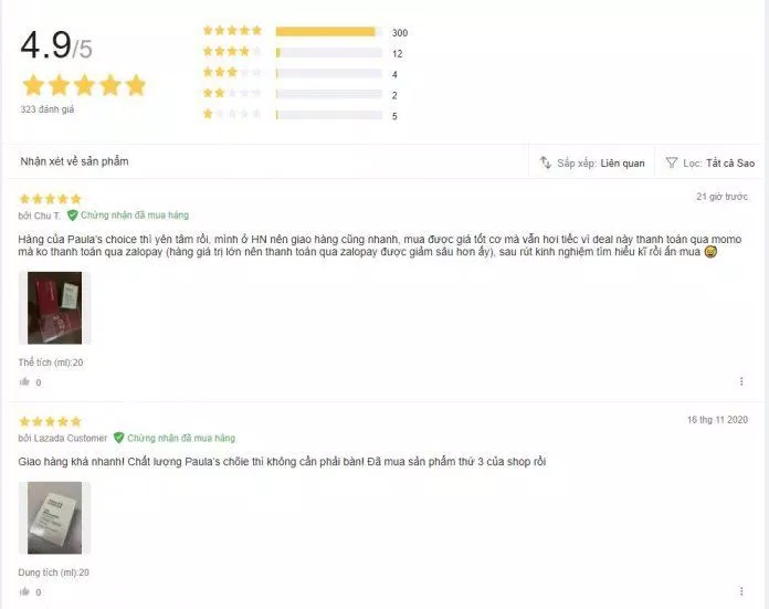 Đánh giá từ khách hàng đã sử dụng sản phẩm trên Lazada (Nguồn: Internet)