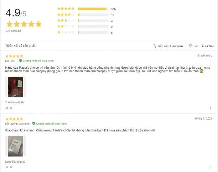 Đánh giá từ khách hàng đã sử dụng sản phẩm trên Lazada (Nguồn: Internet)