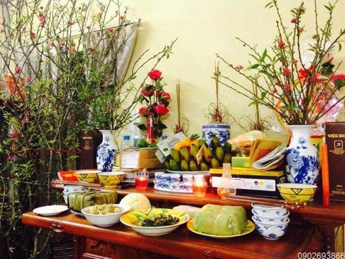 mâm cỗ cúng giao thừa trong nhà