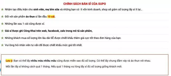 Bảng giá sỉ nhập sẵn của Xưởng May SUPO - Chuyên Sỉ Áo Thun UNISEX (Ảnh BlogAnChoi)