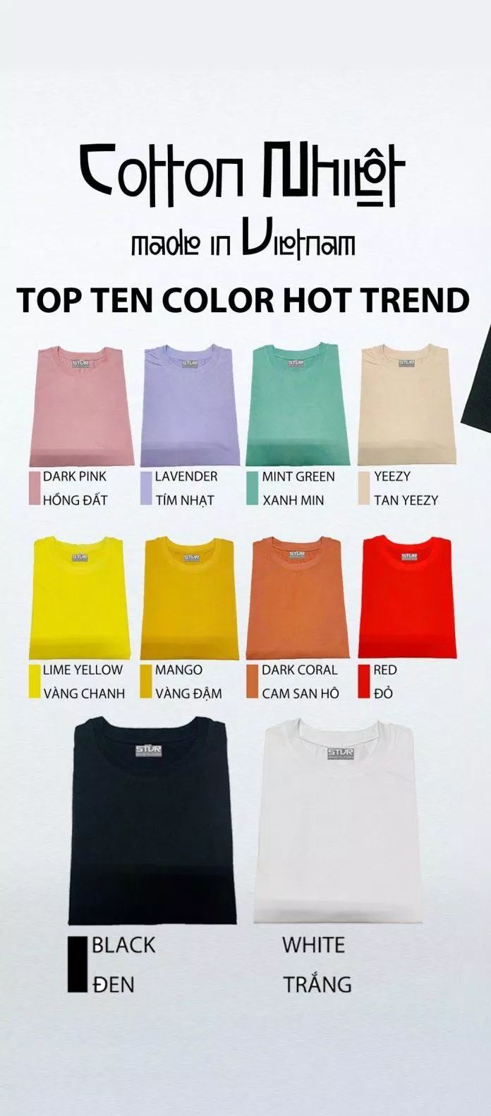 Bảng màu của Áo Thun Tay Lỡ Oversized-fit® Tshirts Hồ Chí Minh (STVR) (Ảnh BlogAnChoi)