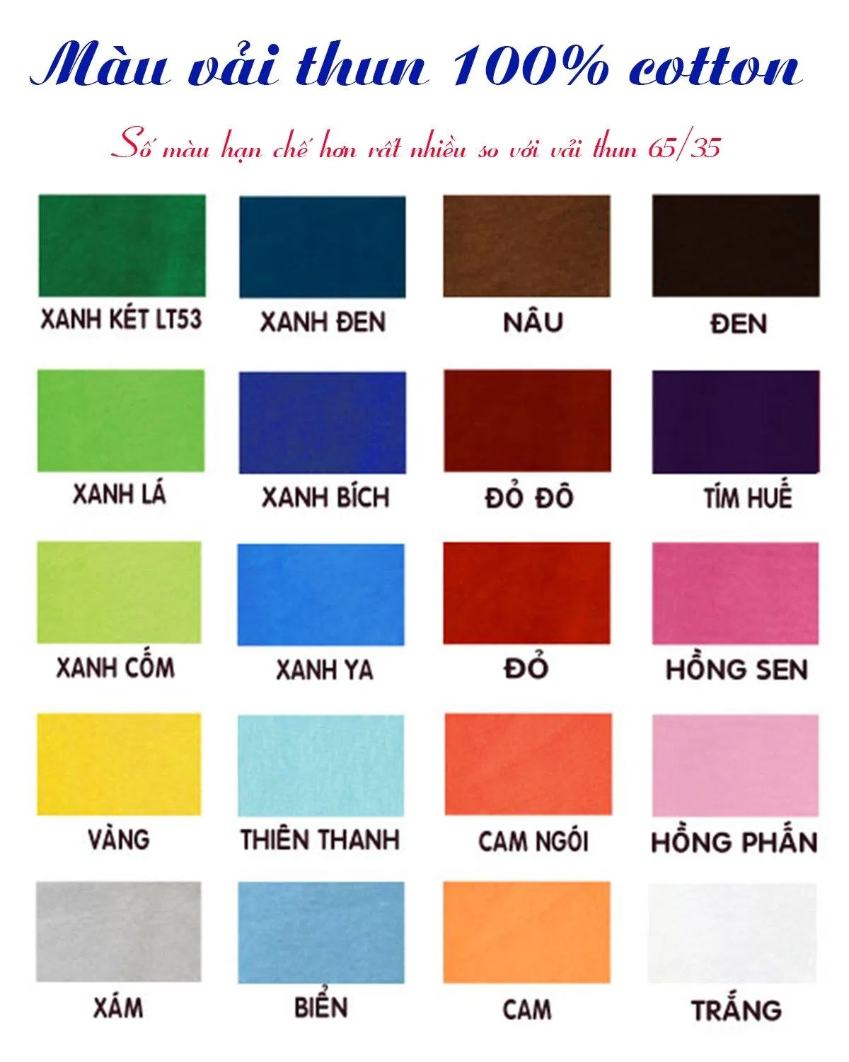 Bảng màu của Công Ty May Đồng Phục GLU (Ảnh Internet)