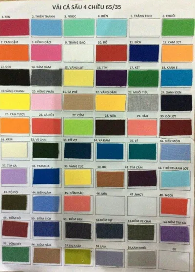 Bảng màu của Công Ty May Đồng Phục GLU (Ảnh Internet) Bảng màu của Công Ty May Đồng Phục GLU (Ảnh Internet)