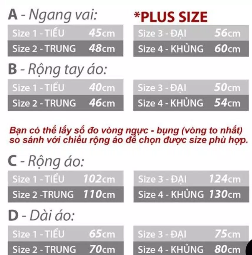 Bảng size áo của STVR (Ảnh BlogAnChoi)