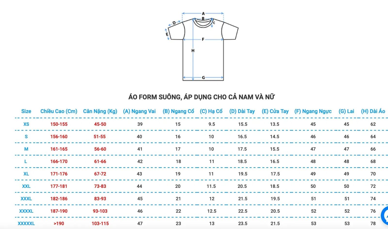 Bảng size Gecko (Ảnh BlogAnChoi)