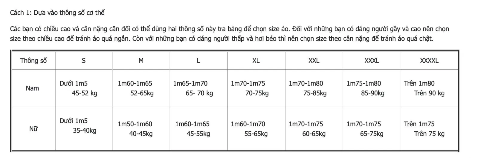 Bảng size của Đồng Phục Zumi Hồ Chí Minh (Ảnh BlogAnChoi) Bảng size của Đồng Phục Zumi Hồ Chí Minh (Ảnh BlogAnChoi)